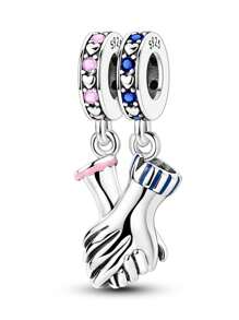 Silver Plated Charm Hand In Hand Love Valentine's Day Pink Pendant Charm Pendant Ball Suitable For Bracelets DIY Women's Jewelry - Silver - View 1