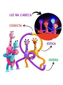Girafa Pop Tubo Led Com Ventosa E Luz Brinquedo De Criança Puxa Estica Até 40cm Brinquedo Girafa Animais