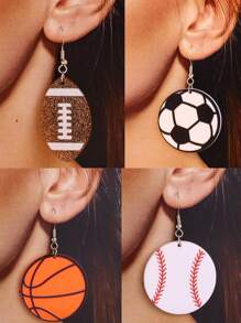 1 Pair Fashionable Sports Elements (Football, Soccer, Baseball, Basketball) Decor Earrings, Simple Design For Women Daily Wear, Ideal Gift - Multicolor - View 1