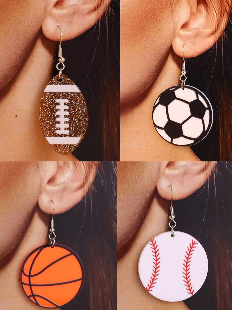 1 Pair Fashionable Sports Elements (Football, Soccer, Baseball, Basketball) Decor Earrings, Simple Design For Women Daily Wear, Ideal Gift - Multicolor - View 1
