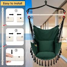 Y- Stop Hammock Chair Hanging Rope Swing Chair, Max 500 Lbs, 2 Seat Cushions Included, Removable Steel Spreader Bar With Anti-Slip Rings, Hardware Kit-For Indoor Or Outdoor(Dark Grey) - Green - View 8