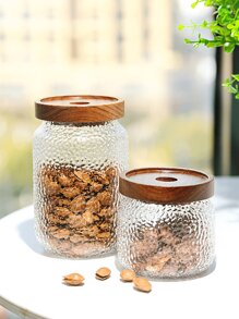Hũ thủy tinh trong suốt có nắp đậy bằng gỗ keo, bảo quản kín khí cho trà, cà phê, gia vị, hàng khô và nhiều thứ khác - Nhiều màu - Xem 7