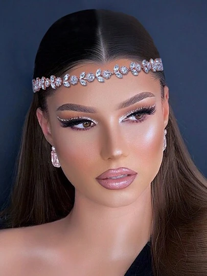 1pc Shiny Rhinestone Headband, Bridal Hairband With Organza, Women's Wedding Party Hair Accessory, Holiday Gift