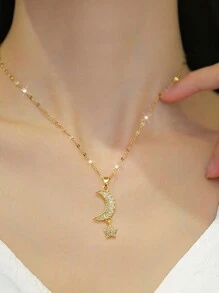 1 星月钻石项链，精致时尚轻奢风闪耀锆石星月小兔吊坠项链，日常通勤风项链