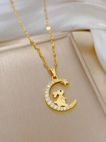 1 星月钻石项链，精致时尚轻奢风闪耀锆石星月小兔吊坠项链，日常通勤风项链