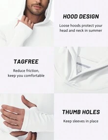 KEFITEVD Men's Hooded UPF 50+ Sun Protection T Shirts Long Sleeve Athletic Fishing Shirts Rash Guards - White - View 6