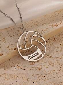 1 Pc Personalized Score Style, Custom Volleyball Name Necklace - Stainless Steel, Sports Simple Design, Perfect Gift For Basketball Player, Very Memorable - Multicolor - View 2