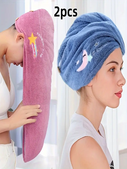 1 chiếc khăn quấn tóc nhanh khô bằng sợi microfiber - Chất liệu lông cừu san hô mềm mại, mũ tắm thấm hút tốt, khăn trùm đầu siêu thấm hút để làm khô tóc, có thêu, không chứa formaldehyde, phụ kiện phòng tắm kiêm mũ ngủ.