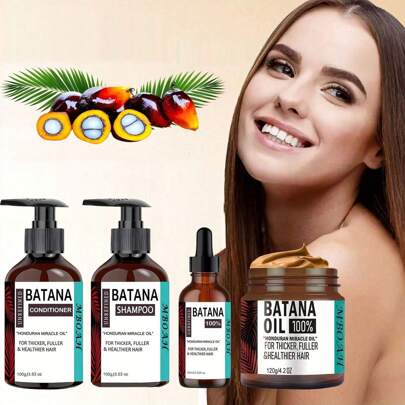 Batana Oil Shampoo And Conditioner Set, 4 Pieces - Neutral Hair Care Formula, Containing Batana Oil, Used For Moisturizing, Smoothing Frizz, Strengthening Roots, Making Hair More Shiny And Vibrant, Suitable For Autumn And Winter Hair Care