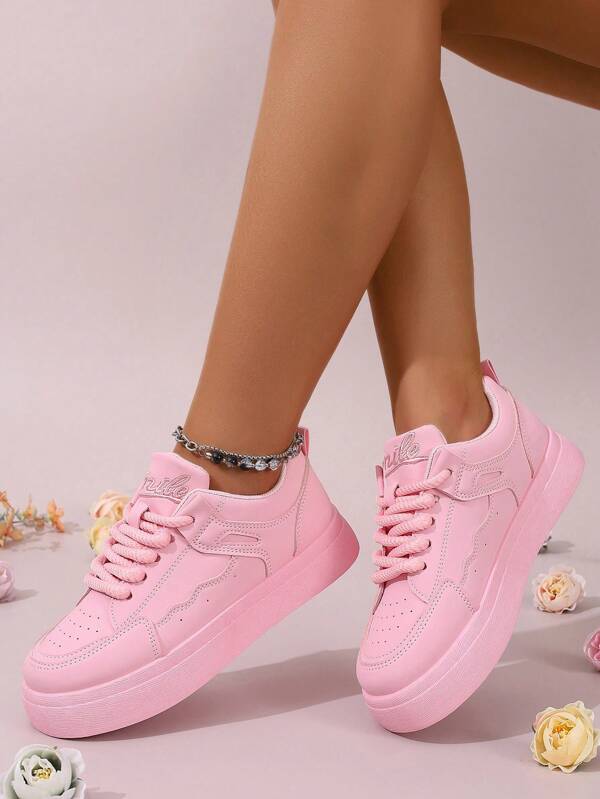 Women's Patchwork Sneakers, Fashionable Sports Shoes, Lace-Up Athletic Shoes, Platform Sneakers, Casual Sports Shoes, Pink Women Shoes, Outdoor Running Shoes, Thick Sole Athletic Shoes, Ladies Sports Shoes