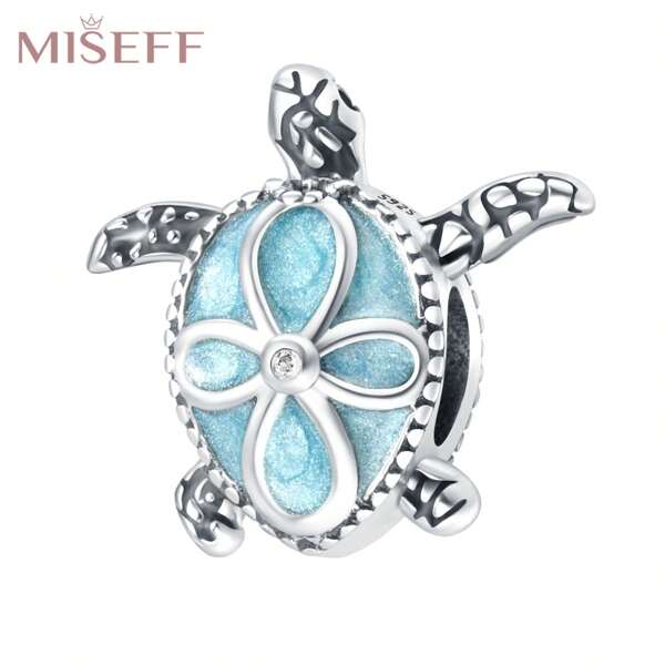 MISEFF 1 Stück Echt S925 Sterling Silber Feiner Charm Ozean Element Schildkröte Perle für Armband Halskette Accessoires DIY Feine Schmuckherstellung Geburtstagsgeschenk Frauengeschenk
