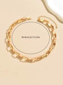 1pc European & American Hip Hop Punk Style Geometric Square Textured Metal Chain Necklace - Yellow Gold - View 6