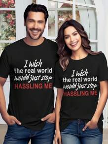 Valentine's Day Women's T-Shirt 'Real World' Quote - Matchbox Twenty Inspired - 'Stop Hassling Me' Graphic Tee - 黑色 - 查看 1