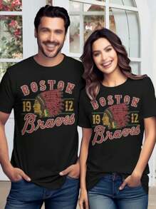 Valentine's Day Boston Braves Women's T-Shirt - Cute Baseball Tee Romantic Gift Vintage Inspired - Black - View 1