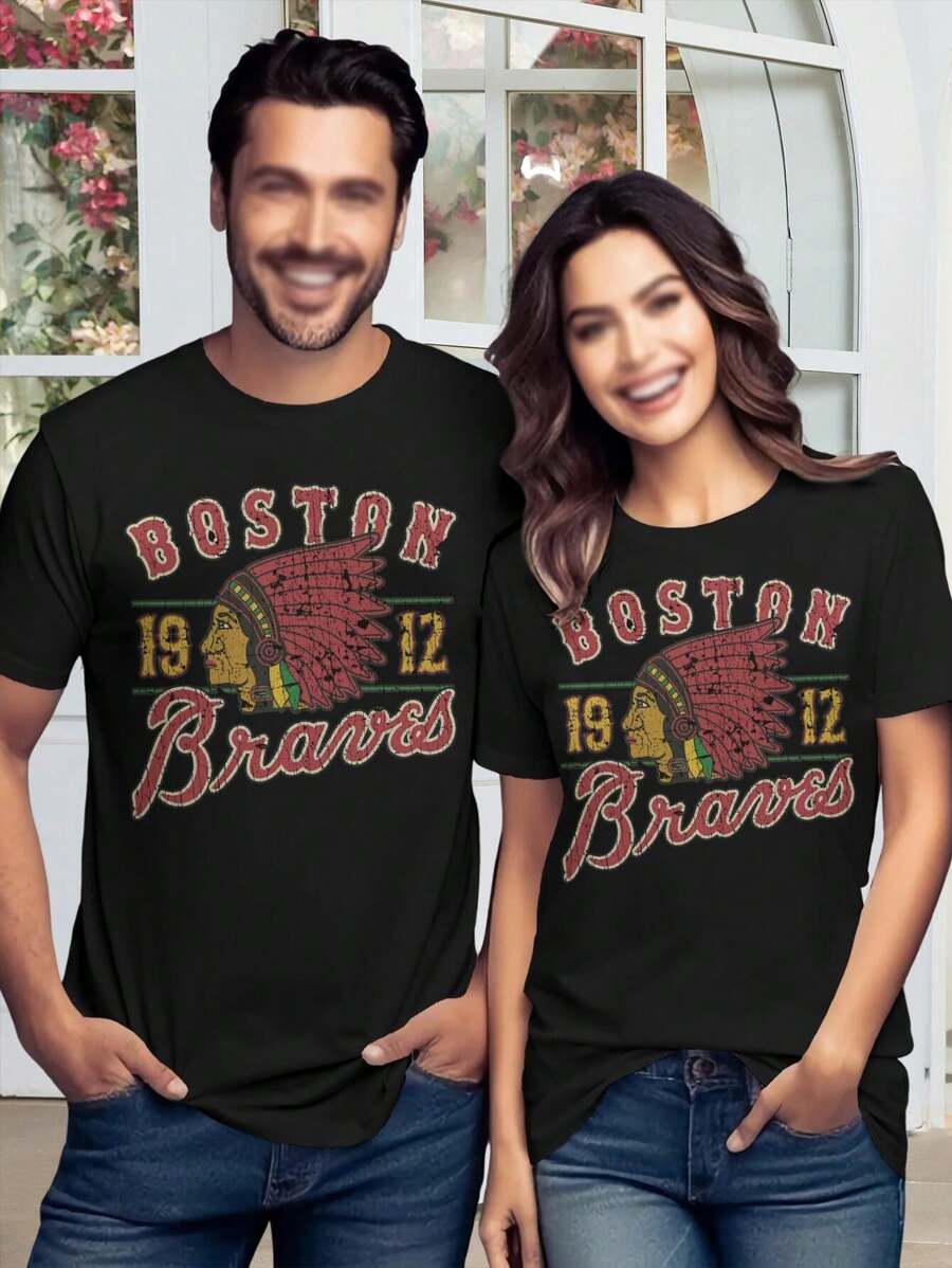 Valentine's Day Boston Braves Women's T-Shirt - Cute Baseball Tee Romantic Gift Vintage Inspired - Black - View 1