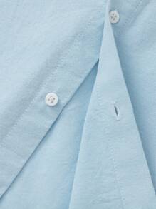 Balabala Young Boys Button-Up Shirt, Classic Preppy Style - Blue Tint - View 5