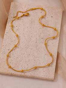 1 Pieza Collar pequeño de cuentas de moda para mujer, color dorado, cadena redonda de acero inoxidable tipo serpiente para clavícula, joya de regalo para el Día de San Valentín, mamá, madre, Día de la Madre