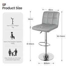 Bar Stools Set Of 2, PU Leather Breakfast Bar Stools, Swivel Height Adjustable Bar Chairs With Backrest And Footrest For Breakfast Bar Counter Kitchen Restaurant - Grey - View 3