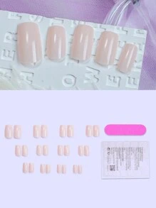 24 miếng dán móng tay hình chữ nhật cỡ trung bình, màu hồng nhạt, kiểu dáng tối giản, phù hợp cho phụ nữ và bé gái tự làm móng tại nhà, móng ngắn, dụng cụ làm móng nghệ thuật. - Màu Hồng baby - Xem 4