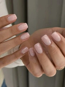 24 miếng dán móng tay hình chữ nhật cỡ trung bình, màu hồng nhạt, kiểu dáng tối giản, phù hợp cho phụ nữ và bé gái tự làm móng tại nhà, móng ngắn, dụng cụ làm móng nghệ thuật. - Màu Hồng baby - Xem 3