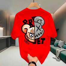 Men's 100% Cotton Streetwear T-Shirt With Bear Print Premium Unisex Shirt - Đỏ - Xem 1