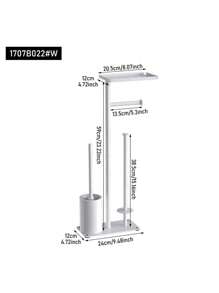 1 pieza Soporte de pie para cepillo de inodoro, Estantería de almacenamiento multifuncional para vehículo recreativo, Portarollos de papel higiénico vertical con estantería de almacenamiento, Estantería de almacenamiento de papel de cocina sin perforación para baño, Estantería de limpieza del piso desmontable con soporte para rollo de papel higiénico