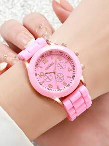 14 件套女士简约风格硅胶石英腕表，带糖果色数字表盘，不含表盒 - 彩色 - 查看 4