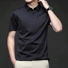 playera polo manga corta, lisa con botones tela: licra - Negro - Ver 2