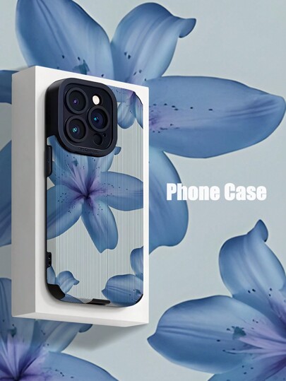 Flower Phone Case 1 Piece Retro White Lily Pattern Vertically Striped Faux Leather Shockproof Soft Phone Case Compatible With Apple And Models