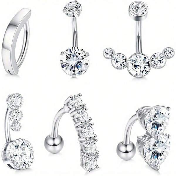 ORAZIO 1Pc Surgical Steel Clicker Belly Button Rings For Women 14G Belly Ring CZ Reverse Navel Ring Dangle Belly Piercing Jewelry Pack