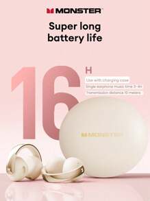 MONSTER XKT30 蓝牙耳机，被动降噪，5.4 低音，定向音频，清晰通话，音乐，游戏，低延迟，长电池寿命，运动设计，无线耳塞 - 米色 - 查看 4