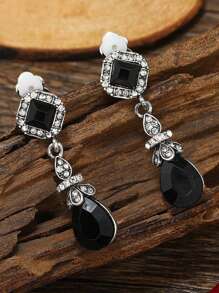 1 Pair Vintage Bohemian Waterdrop Pendant Clip On Earrings For Women, Versatile Fashion Bridal Jewelry Accessory Gift For Daily Wear, Spring