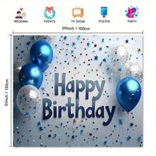 Shiny Blue & Silver Happy Birthday Backdrop - Multipurpose Polyester Photography Background, Suitable For Home Decor, Festivals And Events - 1pc - View 5