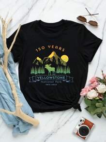 Couples Yellowstone National Park Anniversary T-Shirts For Women - Commemorative Lover's Tee - Black - View 1