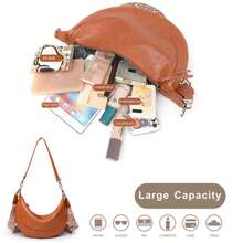 Crescent Shoulder Bags For Women Trendy Crossbody Hobo Purse Vegan Leather Handbag With Wide Strap For Travel - 黑色 - 查看 5