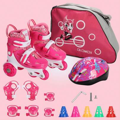 Roller Skates For Boys Girls, 4 Sizes Adjustable Roller Skates For Children With Protective Gear Set, Beginners 6-12 Years Old Light Up Quad Skates Indoor Outdoor Skates, Beginner Roller Skate, Cute And Funny Birthday Gifts For Kids