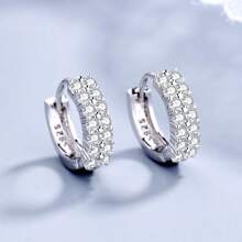 Silver Plating Needle Earrings Fashion High Quality Jewelry Double Row Crystal - Silver - View 1