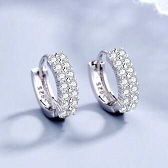 Silver Plating Needle Earrings Fashion High Quality Jewelry Double Row Crystal