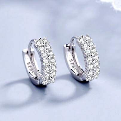 Silver Plating Needle Earrings Fashion High Quality Jewelry Double Row Crystal