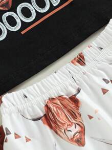 Western Toddler Baby Girl Clothes 3 6 12 18 Months 2T 3T Letter Short Sleeve T-Shirt Top + Tassel Shorts Outfits + Headband 3Pcs Set - Black - View 5