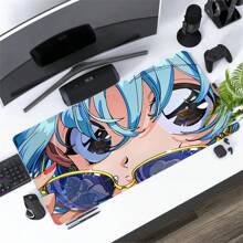 1个动漫少女鼠标垫，美观艺术大号桌面垫，尺寸35.4x15.7英寸，橡胶底座，缝边防滑键盘垫，适用于办公室、家庭电脑，可作为礼物送给男士、女士、朋友，办公桌配件，办公用品，办公桌配件，鼠标垫 - 彩色 - 查看 3