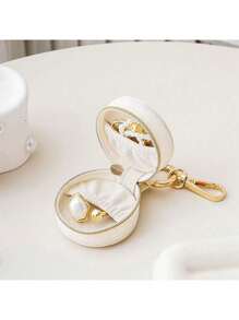 1 件别致迷你悬挂式珠宝盒 PU 皮革，防水收纳盒，适用于戒指、耳环、项链和化妆品配件，带装饰拉链，珠宝礼品盒 - 彩色 - 查看 4