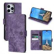 Funda de piel de imitación de manzana compatible con 16, 15, 14, 13, 12, 11 Pro X XS Max XR 8 7 Plus SE 2020, con soporte para tarjetas de crédito, estuche billetera con tapa compatible con Pixel 9 8 7 6 Pro XL 8A 7A 6A para OnePlus Nord N30 CE3 Lite 10 Ace 3 2V, para OPPO Xiao Mi Redmi Hua Wei Honor con cubierta con soporte y estampado de mariposas y flores