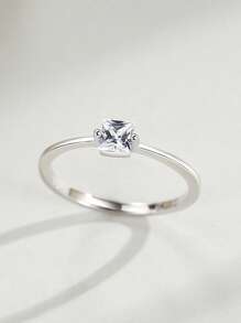 1枚925纯银时尚方形戒指，女士优雅戒指，镶嵌透明锆石，精致女性珠宝 - 銀色 - 查看 3