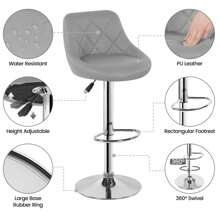 Bar Stool Set Of 2 Kitchen Bar Stools With Backs, PU Leather, Adjustable Swivel Gas Lift, Chrome Footrest And Base Bar Chairs Dining Stools, Breakfast Bar/Counter/Kitchen ,Grey - Grey - View 4