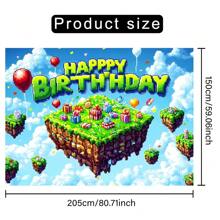 1pc Vibrant Pixel Art Floating Island Birthday Banner Backdrop Banner Backdrop Photography Wall Perfect For Living Room, Bedroom, Office, Birthday Anniversary, And Home Decor & Party Photo Backdrop For Outdoor Indoor - Apricot - View 5