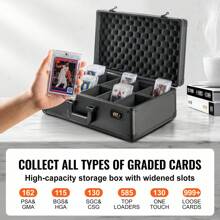 Graded Card Storage Box, 4 Or 5 Slots, Graded Sports Cards Holder Carrying Case With Key Or Coded Lock Foam Dividers, For 96-162 PSA Graded Cards, 68-115 BGS Cards, 76-130 SGC Cards, 348-428 Top Loaders Or 999+ Loose Cards - 5 Slots, Coded Lock, for 162 PSA - 查看 2