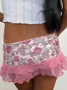 Women's Ruffle Mini Skirts Casual Low Waist Bow Front A-Line Skirts Cute Summer Skirts - 花色 - 查看 4