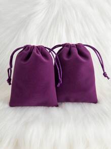 5pcs Plush Rectangle Drawstring Pouch Bags, Casual Daily Storage Bags - Purple - View 1