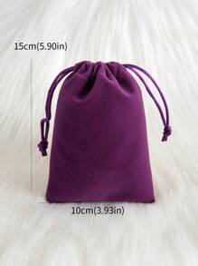 5pcs Plush Rectangle Drawstring Pouch Bags, Casual Daily Storage Bags - Purple - View 7